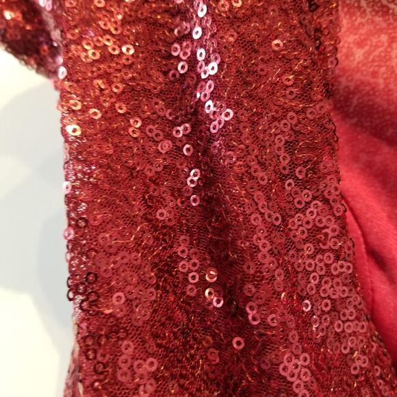 Red Sequin Maxi Long Dress Custom Made Low Back Cap Sleeves Women Juniors Size 7 - Picture 9 of 16